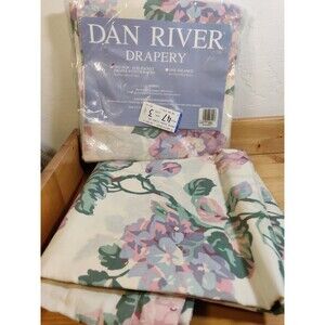 Vtg Dan River Floral Two Pair Rod Pocket Drapes 1 NOS 1 Open 84x84"